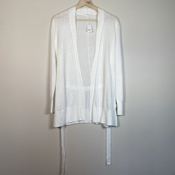 Gap Belted Open Cardigan Sweater Womens Size S White Lightweight Linen Blend NWT - Picture 3 of 10
